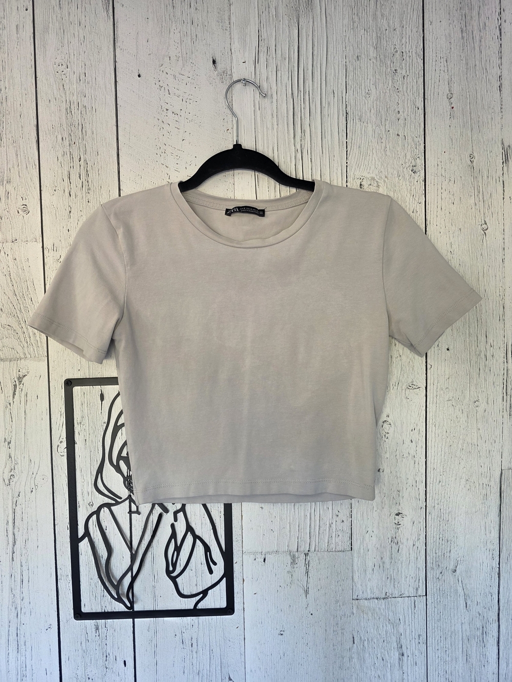 Zara Grey Cropped T-Shirt Size Small Stretch Cotton Basic Tee Casual Versatile